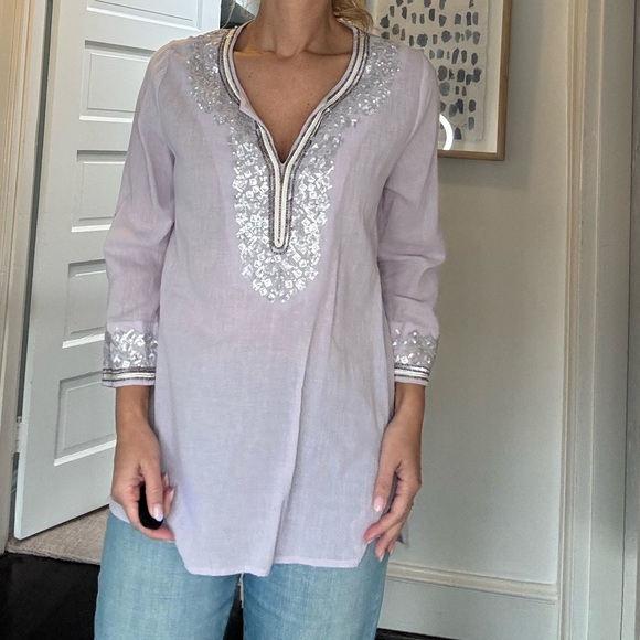 Nicoleblu Boho Beaded Tunic Top Lavender Sequin Embellished Medium - Picture 11 of 11